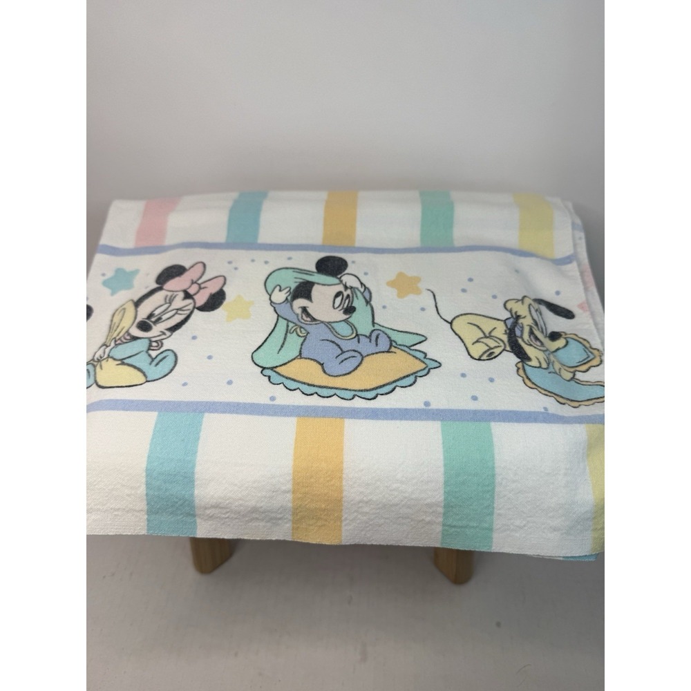 VTG Disney Mickey Mouse Baby Receiving Blanket‎ Dundee Pastel Stripes READ